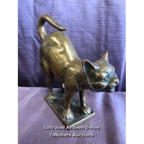 411 - BRONZE CAT MASCOT, HEIGHT 14CM