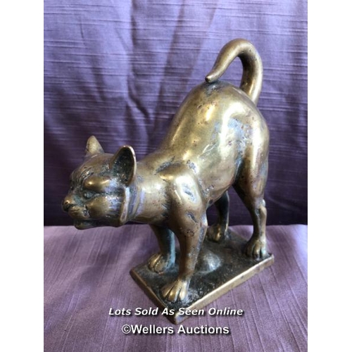 411 - BRONZE CAT MASCOT, HEIGHT 14CM