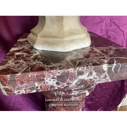 413 - 19TH CENTURY ROUGE MARBLE COLUMN, BREAKS TO FIVE SECTIONS FOR TRANSPORT, 36 X 35.5 X 92CM - This lot... 