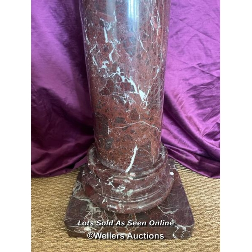 413 - 19TH CENTURY ROUGE MARBLE COLUMN, BREAKS TO FIVE SECTIONS FOR TRANSPORT, 36 X 35.5 X 92CM - This lot... 