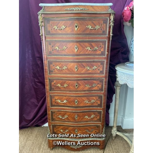 414 - 19TH CENTURY LOUIS XV SOMMELIER SECRETAIRE, KING WOOD AND BOX WOOD INLAY WITH ORMULU MOUNTS AND ORIG... 