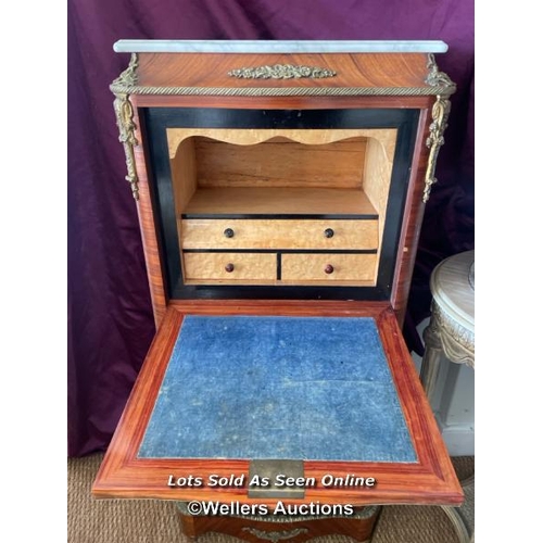 414 - 19TH CENTURY LOUIS XV SOMMELIER SECRETAIRE, KING WOOD AND BOX WOOD INLAY WITH ORMULU MOUNTS AND ORIG... 