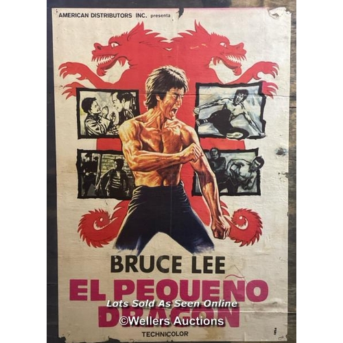 421 - 'EL PEQUENO DRAGON' BRUCE LEE FILM POSTER, PASTED ONTO BOARD FOR THEATRICAL USE, POSTER SIZE 70 X 10... 