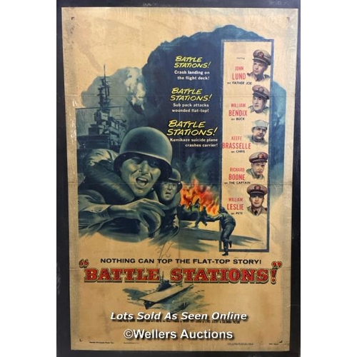 422 - 'BATTLE STATIONS' FILM POSTER, 56/26, PASTED ONTO BOARD FOR THEATRICAL USE, POSTER SIZE 69 X 104CM