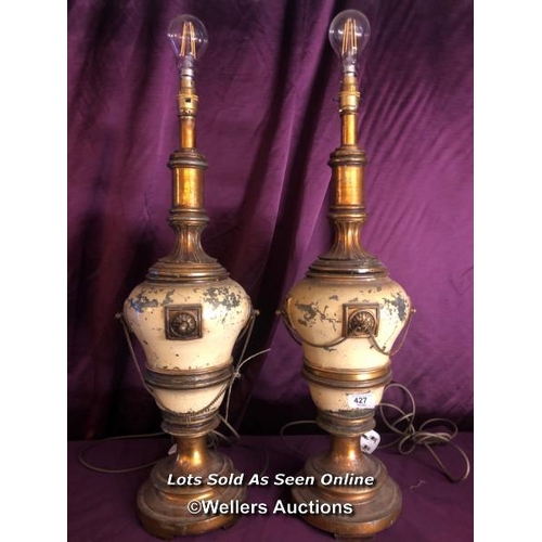 427 - PAIR OF LARGE SCALE CONTINENTAL CONVERTED BALUSTER LAMPS, APPROX HEIGHT 70CM