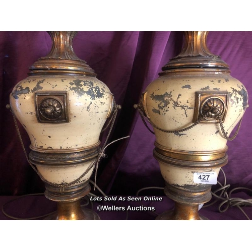 427 - PAIR OF LARGE SCALE CONTINENTAL CONVERTED BALUSTER LAMPS, APPROX HEIGHT 70CM