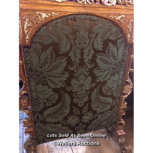 431 - LARGE AND IMPRESSIVE FIRE SCREEN, ITALIAN ORIGIN, WITH EXTENSIVE CARVING AND GILDING, 88 X 40 X 144C... 