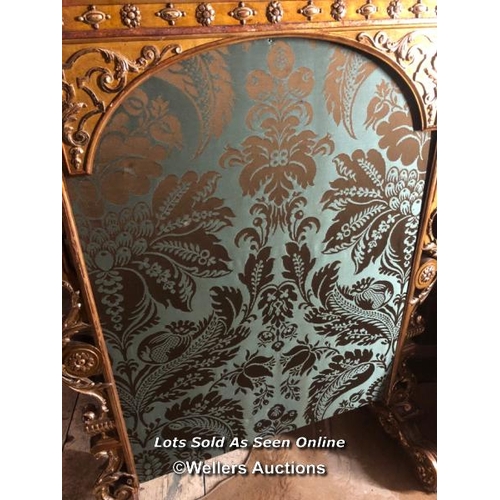 431 - LARGE AND IMPRESSIVE FIRE SCREEN, ITALIAN ORIGIN, WITH EXTENSIVE CARVING AND GILDING, 88 X 40 X 144C... 