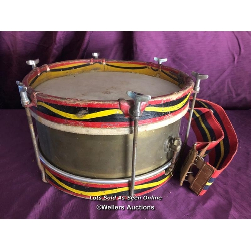 443 - 19TH CENTURY FRENCH MILITARY BAND SNARE DRUM WITH ASSOCIATED STABLE STRAP