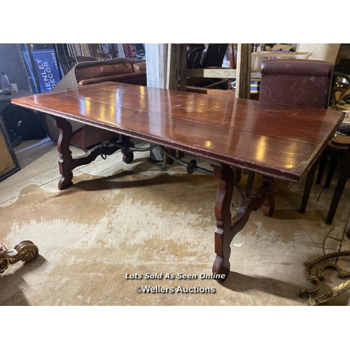 447 - AN 18TH CENTURY STYLE SPANISH REFECTORY TABLE IN FRUITWOOD, 204 X 83 X 77CM