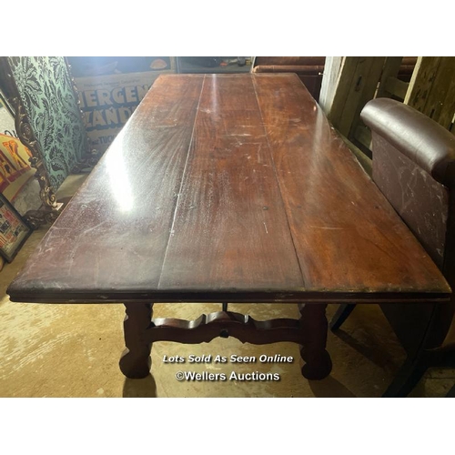 447 - AN 18TH CENTURY STYLE SPANISH REFECTORY TABLE IN FRUITWOOD, 204 X 83 X 77CM