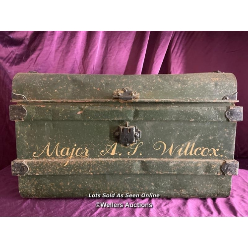 469 - 19TH CENTURY TRAVEL TRUNK MAJOR A.J. WILCOX, SERVICE NUMBER 47110, GRENADIER GUARDS, LANCASTER BARRA... 