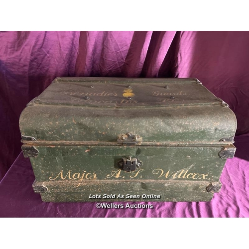 469 - 19TH CENTURY TRAVEL TRUNK MAJOR A.J. WILCOX, SERVICE NUMBER 47110, GRENADIER GUARDS, LANCASTER BARRA... 