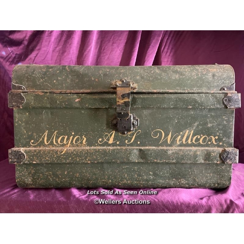 469 - 19TH CENTURY TRAVEL TRUNK MAJOR A.J. WILCOX, SERVICE NUMBER 47110, GRENADIER GUARDS, LANCASTER BARRA... 