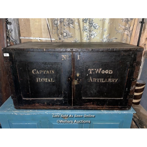 470 - 19TH CENTURY CARRYING CASE FOR CAMPAIGN CHESTS, CAPTAIN ROYAL T.WOOD ROYAL ARTILLERY, 105 X 52 X 57C... 