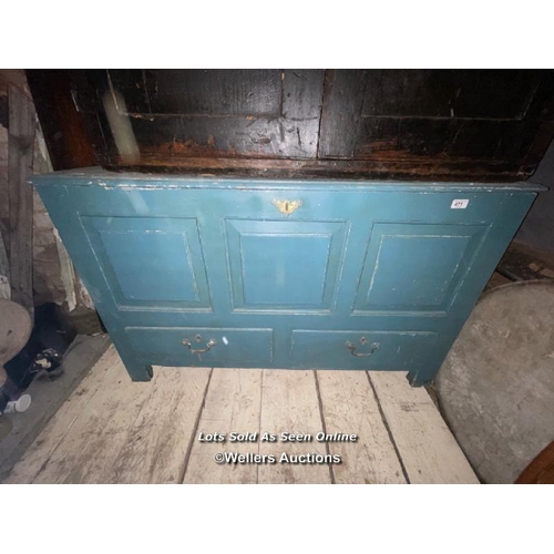 471 - 18TH CENTURY BLUE PAINTED MULE CHEST, 129 X 52 X 78CM