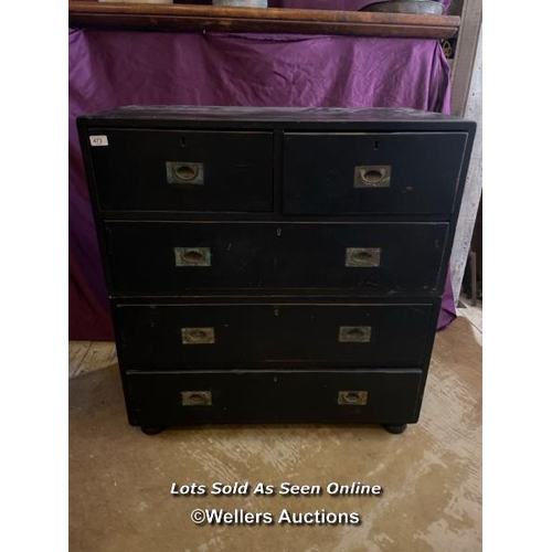 473 - 19TH CENTURY MILITARY CAMPAIGN CHEST AFTER HAVING A WASH OF BLACK PAINT, BISECTING FOR TRANSPORT, 91... 