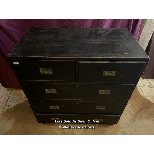 473 - 19TH CENTURY MILITARY CAMPAIGN CHEST AFTER HAVING A WASH OF BLACK PAINT, BISECTING FOR TRANSPORT, 91... 