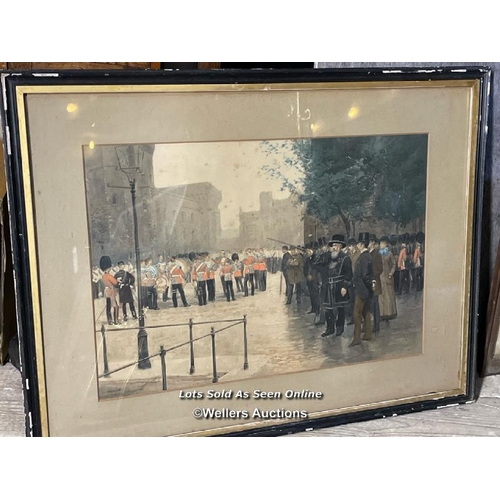 480 - GUARDS REGIMENTAL BAND, FRAMED AND GLAZED LITHOGRAPH BY EDOUARD DETAILLE, 67 X 46CM