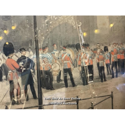 480 - GUARDS REGIMENTAL BAND, FRAMED AND GLAZED LITHOGRAPH BY EDOUARD DETAILLE, 67 X 46CM