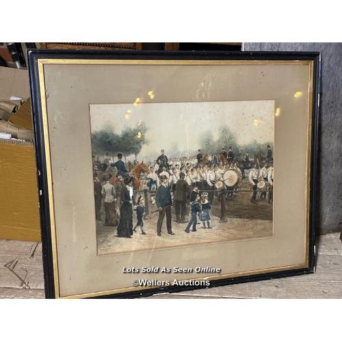 481 - SCOTTISH REGIMENTAL BAND, FRAMED AND GLAZED LITHOGRAPH BY EDOUARD DETAILLE, 56 X 43CM