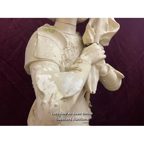 486 - PLASTER CAST STATUE OF JOAN OF ARC, MAID OF ORLEANS, ALL MAJOR PARTS PRESENT AND SOME REPAIR NEEDED ... 