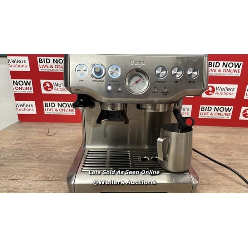 4100 - SAGE BARISTA EXPRESS BES875BSS PUMP COFFEE MACHINE / POWERS UP / SIGNS OF USE / E75