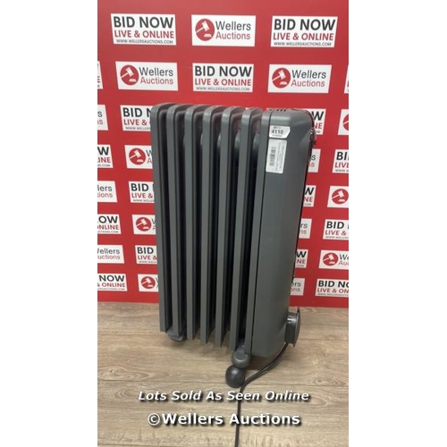 4110 - DE'LONGHI RADIA S OIL FILLED 1.5KW GREY RADIATOR TRRS0715E.G / DAMAGED WHEEL / POWERS UP / SIGNS OF ... 