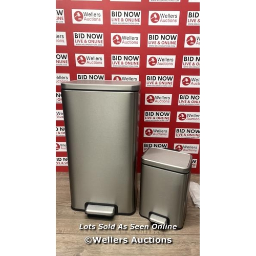 4111 - EKO STAINLESS STEEL SEMI-ROUND MOTION SENSOR BIN - 47L / DENTED / SIGNS OF USE / P7