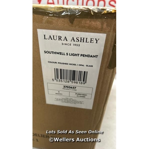 5013 - LAURA ASHLEY SOUTHWELL 5 ARM CEILING LIGHT, POLISHED NICKEL / MINIMAL SIGNS OF USE / G