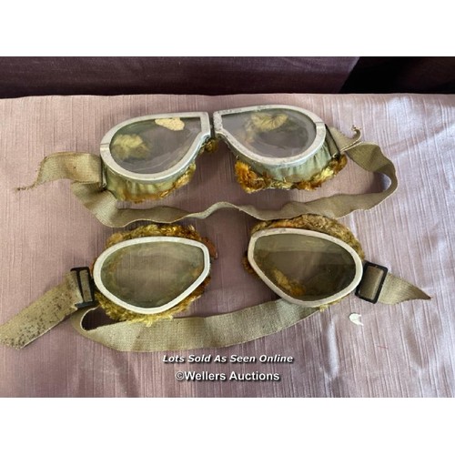 395 - TWO PAIRS FUR LINED ALUMINIUM GOOGLES, ONE AS FOUND