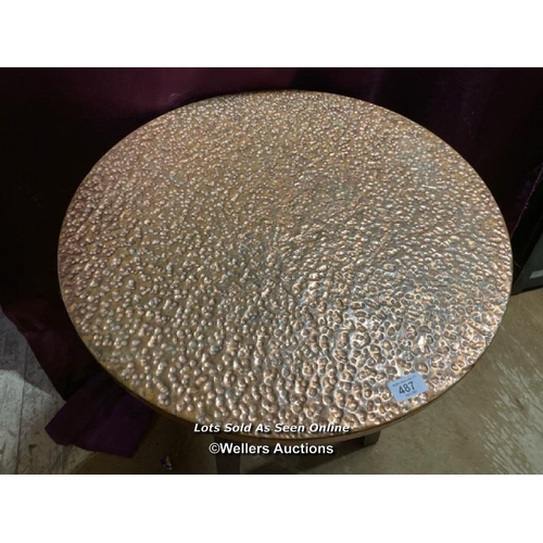 487 - 1930'S HAMMERED COPPER TOP TABLE, 60CM X 74CM