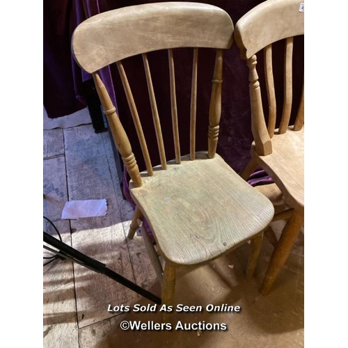 496 - THREE STICK BACK DINING CHAIRS, LARGEST 52.5 X 39 X 83CM