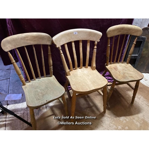 496 - THREE STICK BACK DINING CHAIRS, LARGEST 52.5 X 39 X 83CM