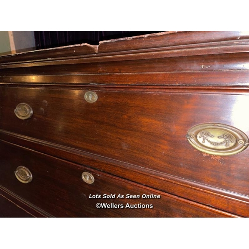 502 - 19TH CENTURY CHEST OF SIX GRADUATED DRAWERS IN MAHOGANY, SOME MOULDINGS MISSING, 112 X 56 X 170CM