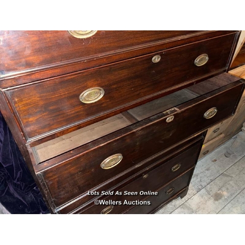 502 - 19TH CENTURY CHEST OF SIX GRADUATED DRAWERS IN MAHOGANY, SOME MOULDINGS MISSING, 112 X 56 X 170CM