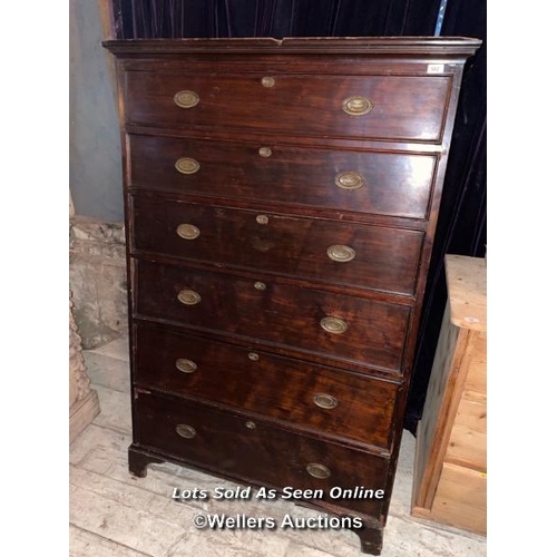 502 - 19TH CENTURY CHEST OF SIX GRADUATED DRAWERS IN MAHOGANY, SOME MOULDINGS MISSING, 112 X 56 X 170CM