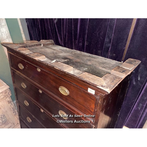 502 - 19TH CENTURY CHEST OF SIX GRADUATED DRAWERS IN MAHOGANY, SOME MOULDINGS MISSING, 112 X 56 X 170CM