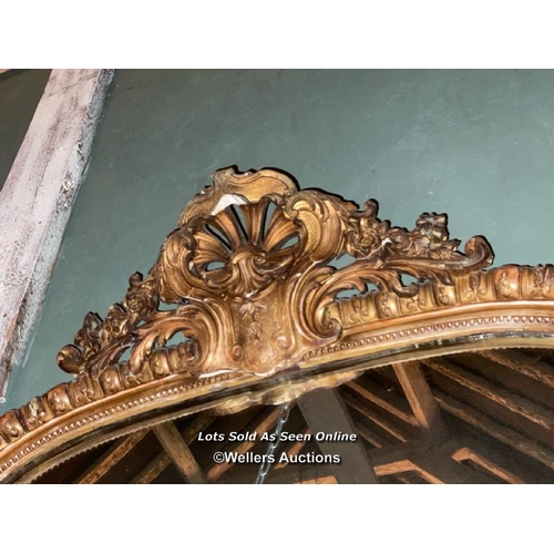 504 - 19TH CENTURY FRENCH GILT OVERMANTLE MIRROR WITH ORIGINAL PLATE, 126 X 180CM