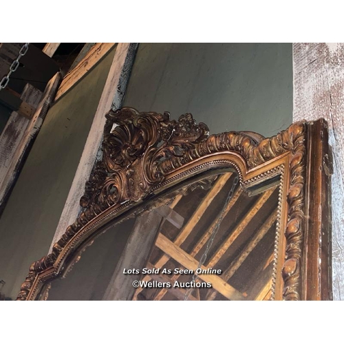 504 - 19TH CENTURY FRENCH GILT OVERMANTLE MIRROR WITH ORIGINAL PLATE, 126 X 180CM