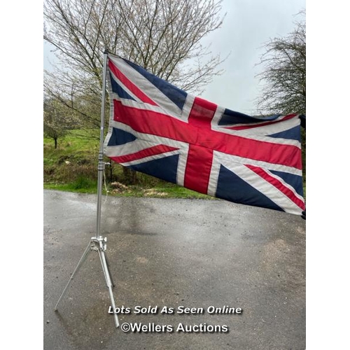 505 - UNION JACK FLAG ON A TRIPOD BASE, FLAG MEASURES 175 X 87CM