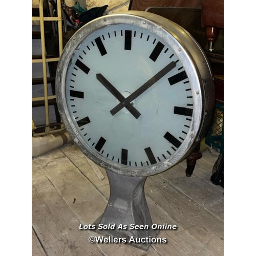 508 - LARGE STATION CLOCK, DAMAGED REAR CLOCK FACE, 68 X 20.5 X 105CM