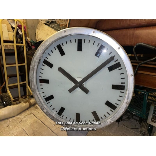 508 - LARGE STATION CLOCK, DAMAGED REAR CLOCK FACE, 68 X 20.5 X 105CM