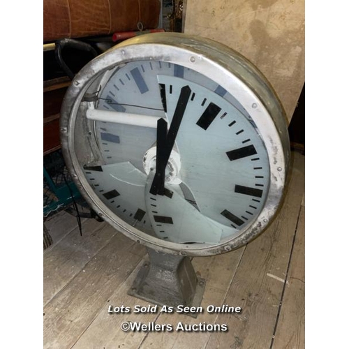 508 - LARGE STATION CLOCK, DAMAGED REAR CLOCK FACE, 68 X 20.5 X 105CM