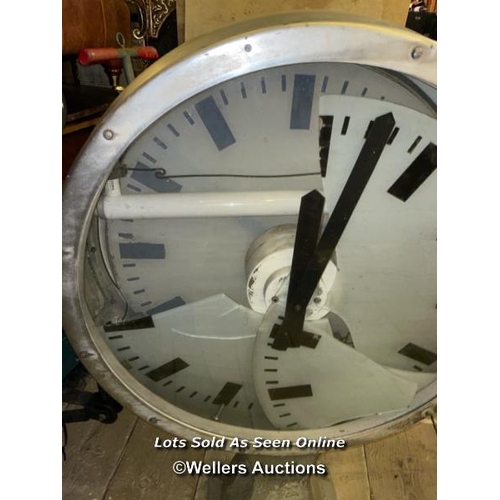 508 - LARGE STATION CLOCK, DAMAGED REAR CLOCK FACE, 68 X 20.5 X 105CM