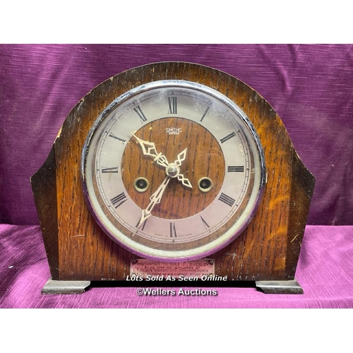 528 - SMITHS FENFIELD PRESENTATION CLOCK, INSCRIBED PRESENTED TO MISS P BUCKLEY BY THE STAFF AND EMPLOYEES... 