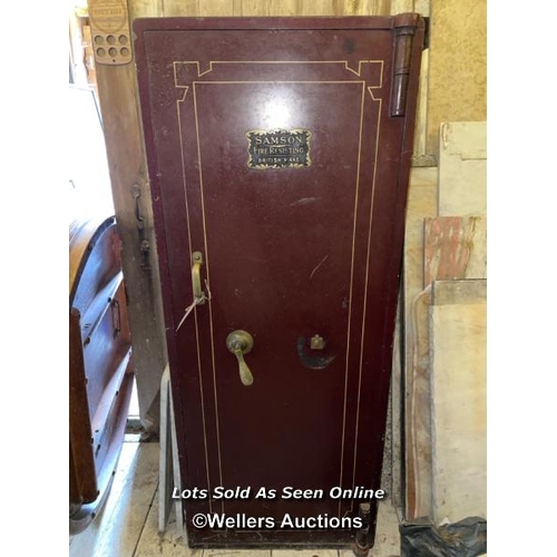 539 - SAMSON FIRE RESISTING BRITISH MAKE TALL SAFE, 61 X 51 X 153CM (WITH KEY), FROM GLENISTER'S FURNITURE... 