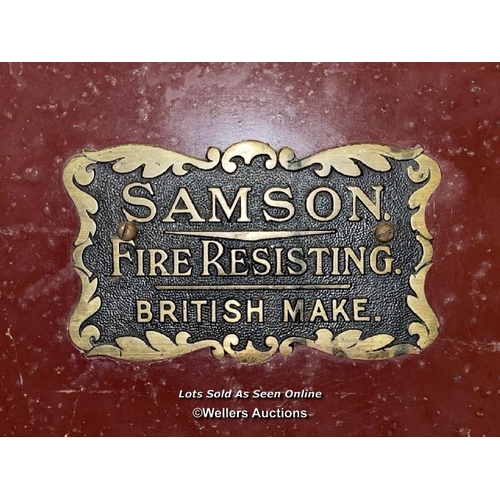 539 - SAMSON FIRE RESISTING BRITISH MAKE TALL SAFE, 61 X 51 X 153CM (WITH KEY), FROM GLENISTER'S FURNITURE... 