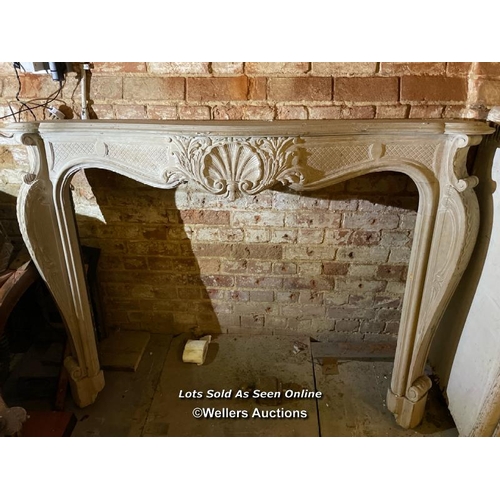 541 - BLEACHED PINE FIRE SURROUND, LOUIS XV STYLE, 150 X 30 X 115CM, INTERNAL MEASURES 117 X 92.5CM