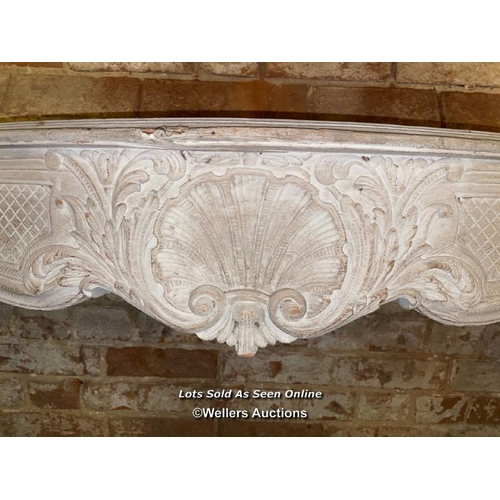 541 - BLEACHED PINE FIRE SURROUND, LOUIS XV STYLE, 150 X 30 X 115CM, INTERNAL MEASURES 117 X 92.5CM